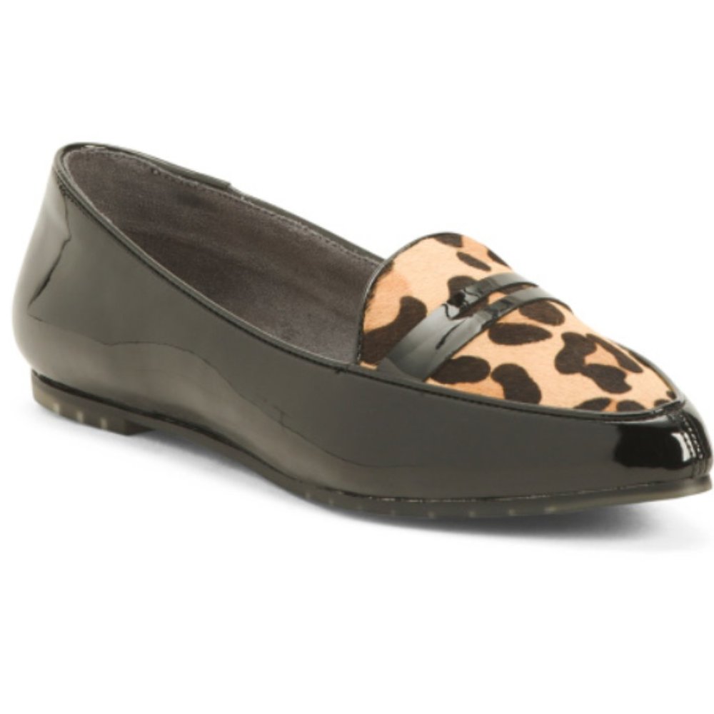 Me Too Black Patent Leopard Pointy Toe Flats Sz 7M